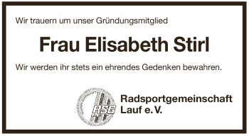 Traueranzeige von Elisabeth Stirl von Pegnitz-Zeitung